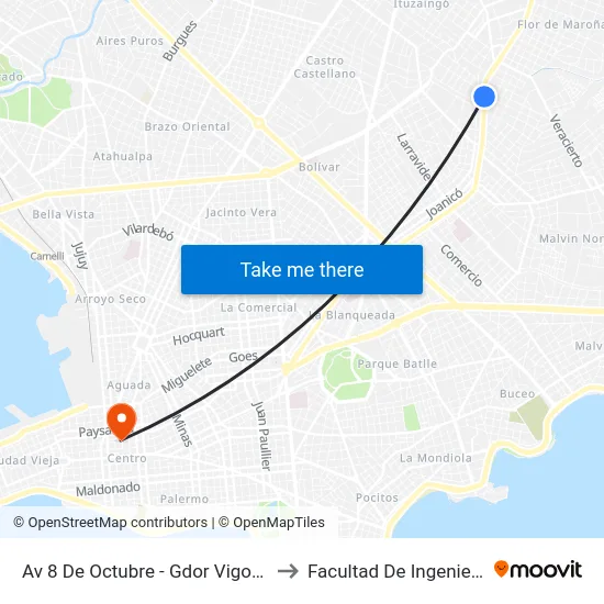 Av 8 De Octubre - Gdor Vigodet to Facultad De Ingenieria map