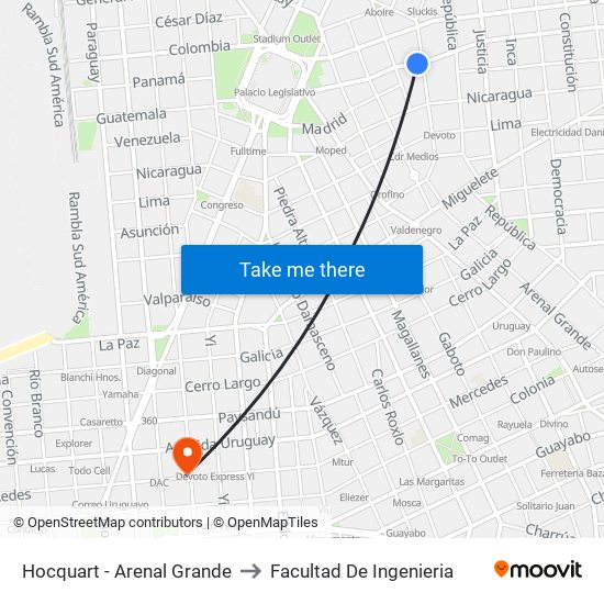 Hocquart - Arenal Grande to Facultad De Ingenieria map