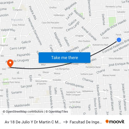 Av 18 De Julio Y Dr Martin C Martinez to Facultad De Ingenieria map