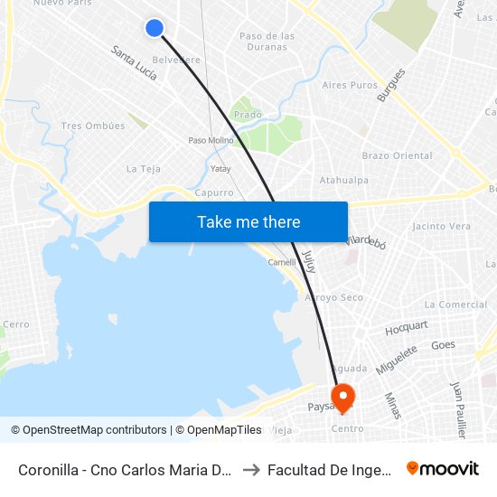 Coronilla - Cno Carlos Maria De Pena to Facultad De Ingenieria map