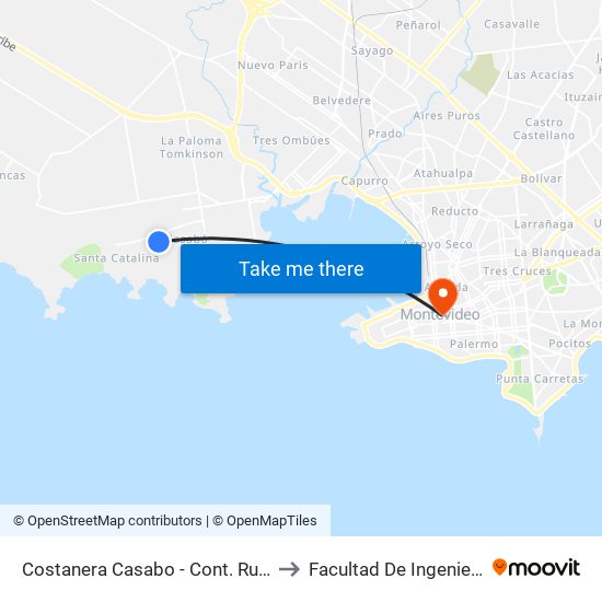 Costanera Casabo - Cont. Rusia to Facultad De Ingenieria map