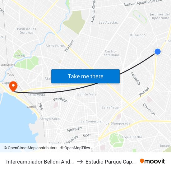 Intercambiador Belloni Andén 4 to Estadio Parque Capurro map