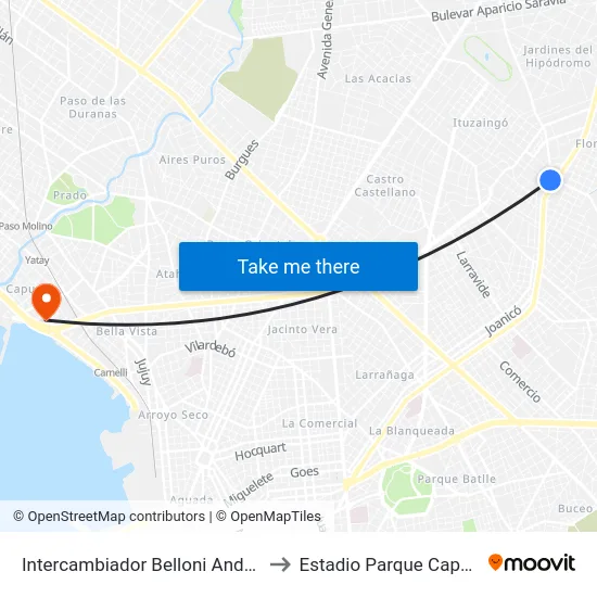 Intercambiador Belloni Andén 4 to Estadio Parque Capurro map