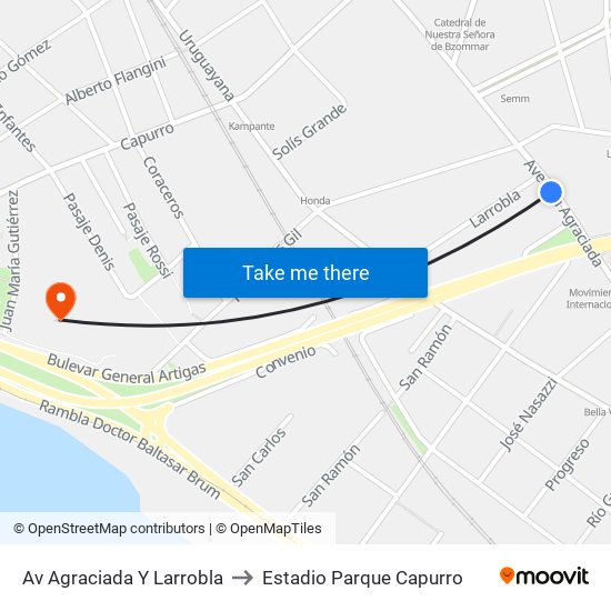 Av Agraciada Y Larrobla to Estadio Parque Capurro map