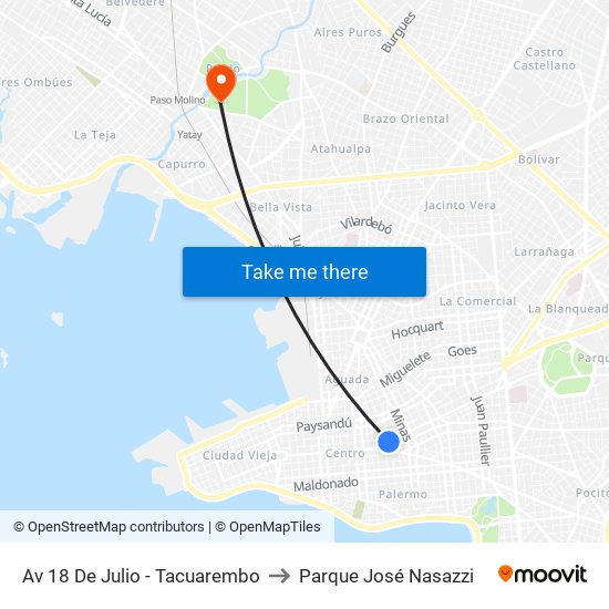 Av 18 De Julio - Tacuarembo to Parque José Nasazzi map