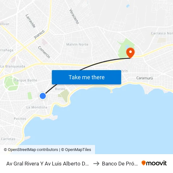 Av Gral Rivera Y Av Luis Alberto De Herrera to Banco De Prótesis map