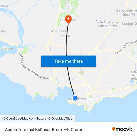 Anden Terminal Baltasar Brum to Crami map