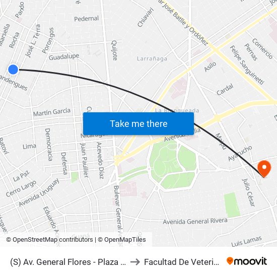 (S) Av. General Flores - Plaza Goes to Facultad De Veterinaria map