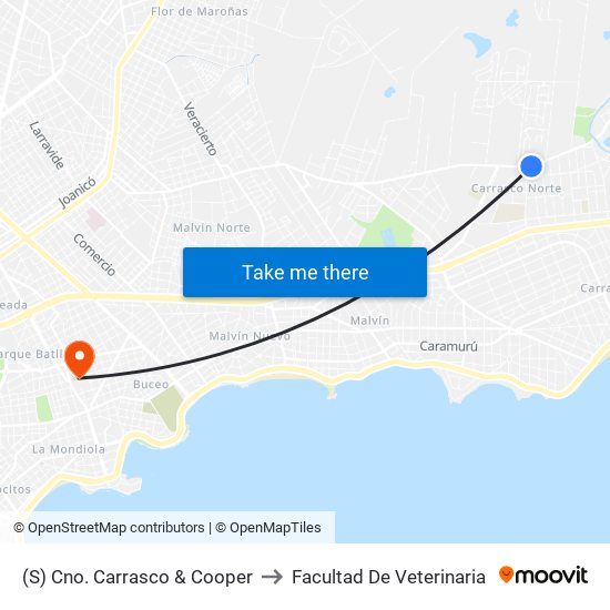 (S) Cno. Carrasco & Cooper to Facultad De Veterinaria map