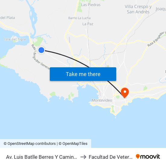 Av. Luis Batlle Berres Y Camino Paurú to Facultad De Veterinaria map