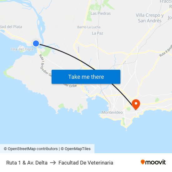 Ruta 1 & Av. Delta to Facultad De Veterinaria map