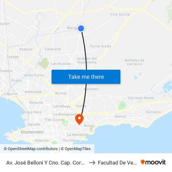 Av. José Belloni Y Cno. Cap. Coralio C. Lacosta to Facultad De Veterinaria map
