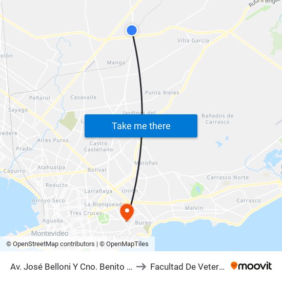 Av. José Belloni Y Cno. Benito Berges to Facultad De Veterinaria map