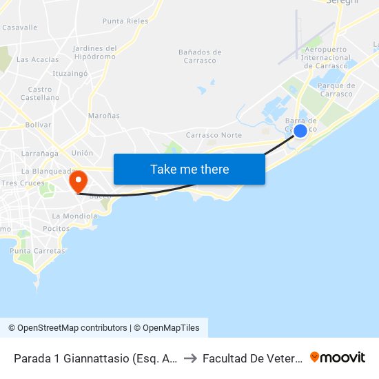 Parada 1 Giannattasio (Esq. Armenia) to Facultad De Veterinaria map