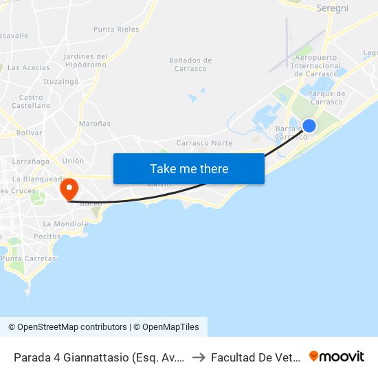 Parada 4 Giannattasio (Esq. Av. A La Playa) to Facultad De Veterinaria map