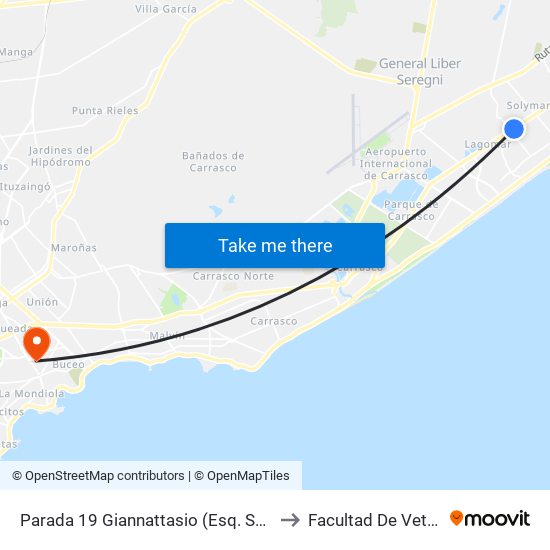 Parada 19 Giannattasio (Esq. Secco García) to Facultad De Veterinaria map