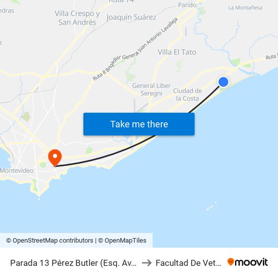 Parada 13 Pérez Butler (Esq. Av. Costanera) to Facultad De Veterinaria map