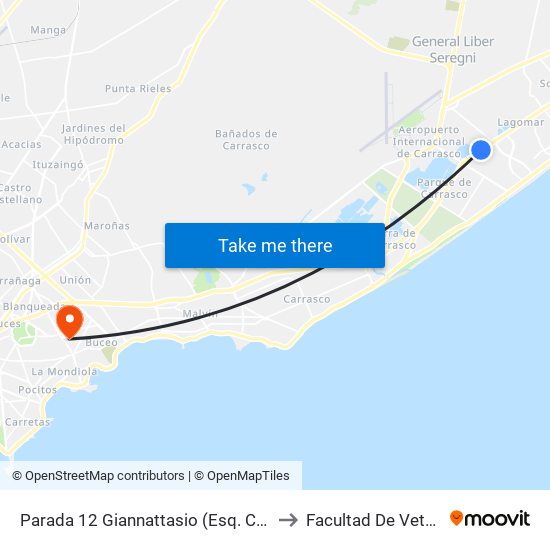 Parada 12 Giannattasio (Esq. Cruz Del Sur) to Facultad De Veterinaria map