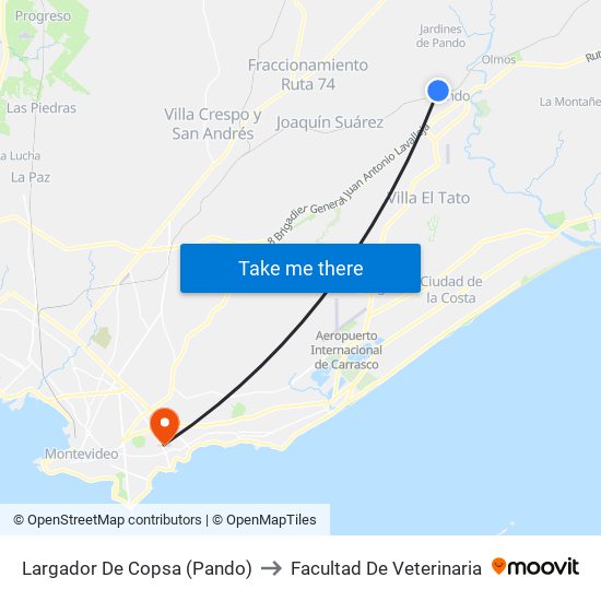 Largador De Copsa (Pando) to Facultad De Veterinaria map