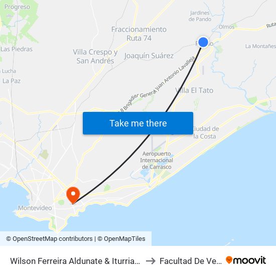Wilson Ferreira Aldunate & Iturria (Largador Tpm) to Facultad De Veterinaria map