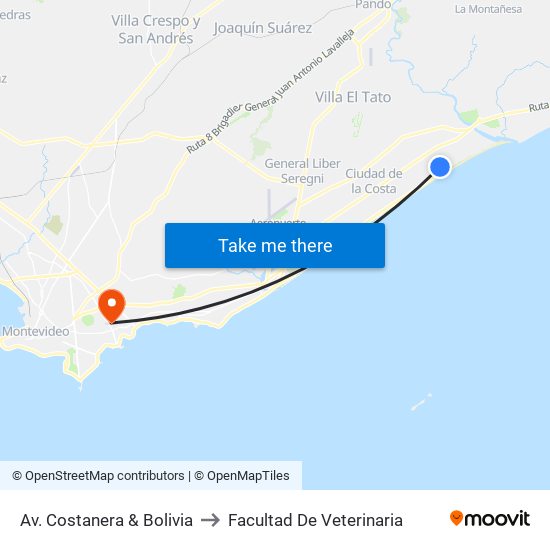 Av. Costanera & Bolivia to Facultad De Veterinaria map