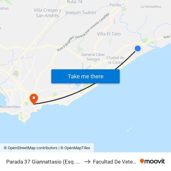 Parada 37 Giannattasio (Esq. Queguay) to Facultad De Veterinaria map