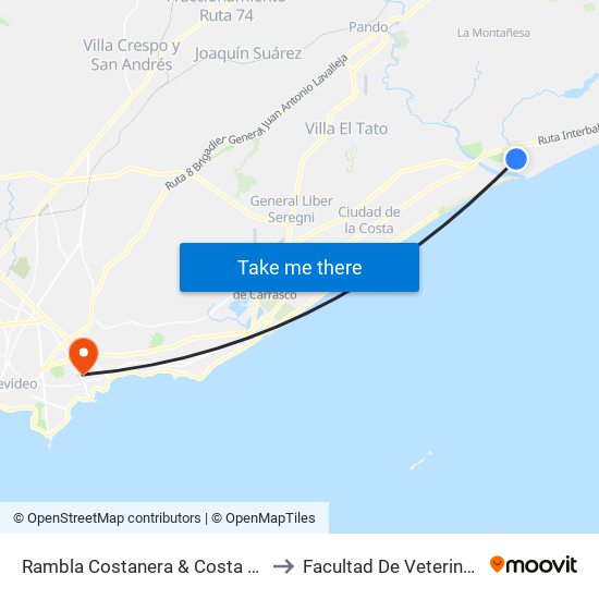 Rambla Costanera & Costa Azul to Facultad De Veterinaria map