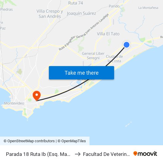 Parada 18 Ruta Ib (Esq. Madrid) to Facultad De Veterinaria map