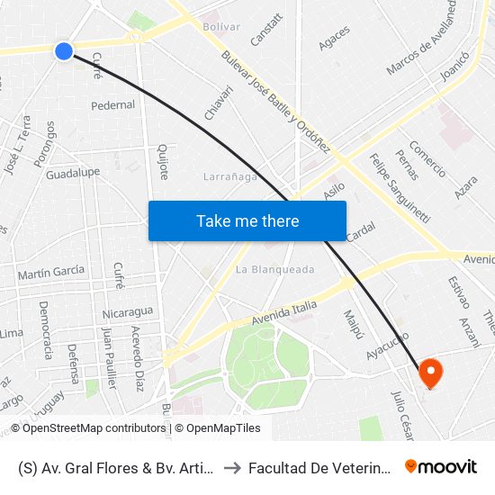 (S) Av. Gral Flores & Bv. Artigas to Facultad De Veterinaria map