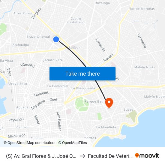 (S) Av. Gral Flores & J. José Quesada to Facultad De Veterinaria map