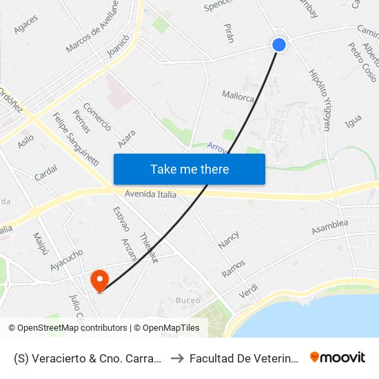(S) Veracierto & Cno. Carrasco to Facultad De Veterinaria map