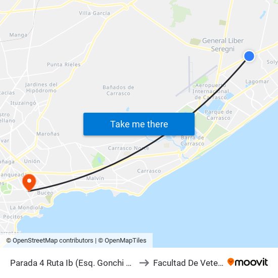 Parada 4 Ruta Ib (Esq. Gonchi Rodriguez) to Facultad De Veterinaria map