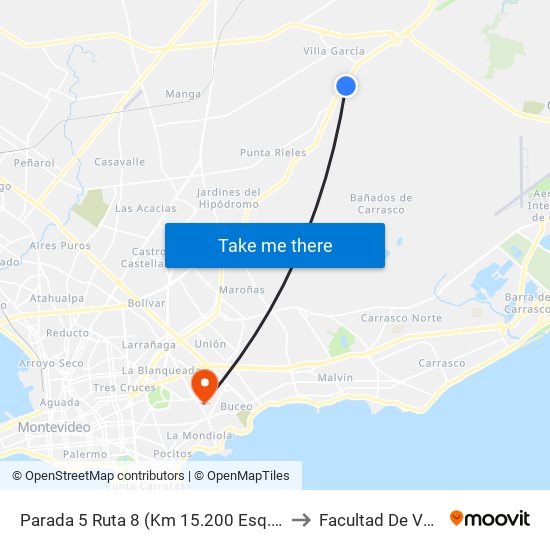 Parada 5 Ruta 8 (Km 15.200 Esq. Miguel Estevez) to Facultad De Veterinaria map