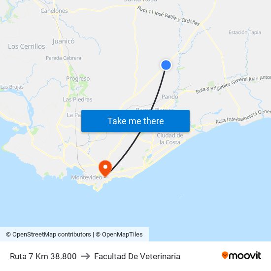 Ruta 7 Km 38.800 to Facultad De Veterinaria map