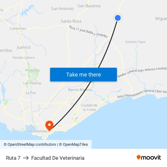 Ruta 7 to Facultad De Veterinaria map