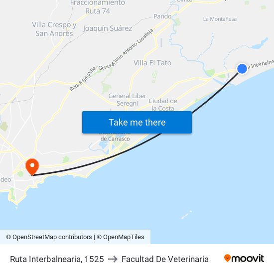 Ruta Interbalnearia, 1525 to Facultad De Veterinaria map