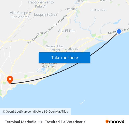 Terminal Marindia to Facultad De Veterinaria map