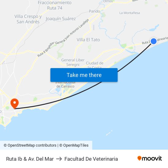 Ruta Ib & Av. Del Mar to Facultad De Veterinaria map