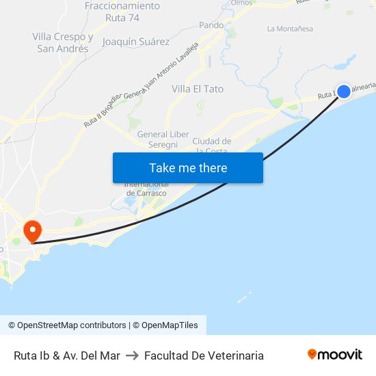Ruta Ib & Av. Del Mar to Facultad De Veterinaria map