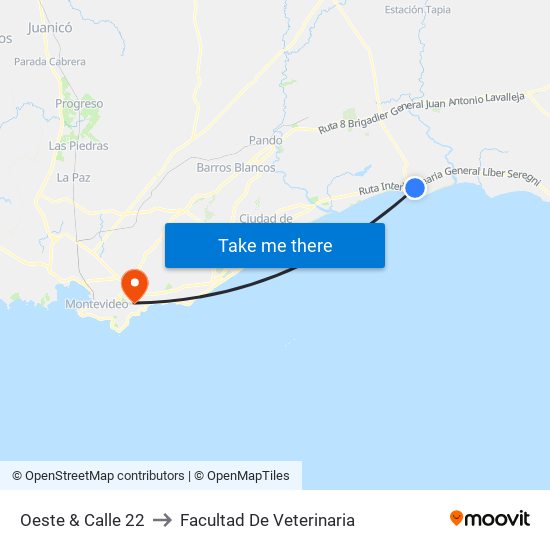 Oeste & Calle 22 to Facultad De Veterinaria map