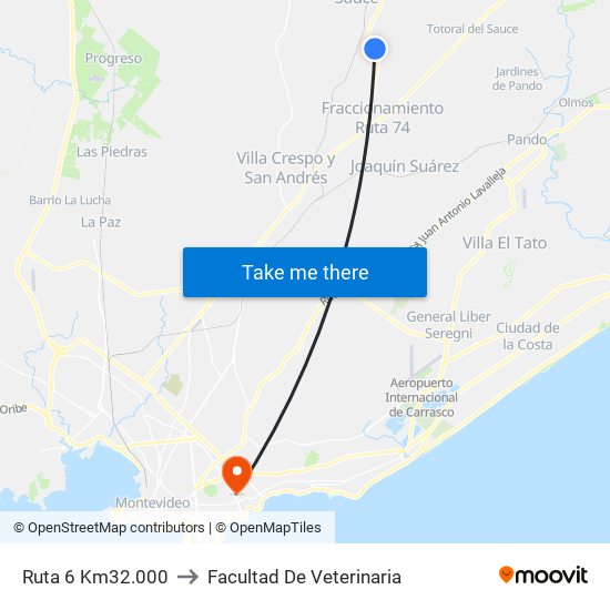 Ruta 6 Km32.000 to Facultad De Veterinaria map