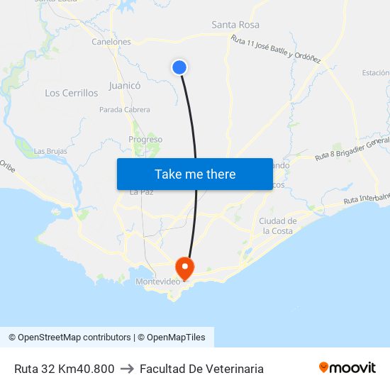 Ruta 32 Km40.800 to Facultad De Veterinaria map