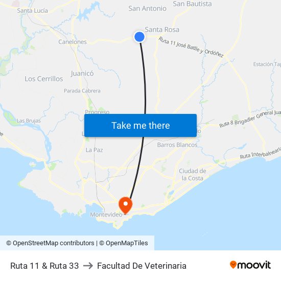 Ruta 11 & Ruta 33 to Facultad De Veterinaria map