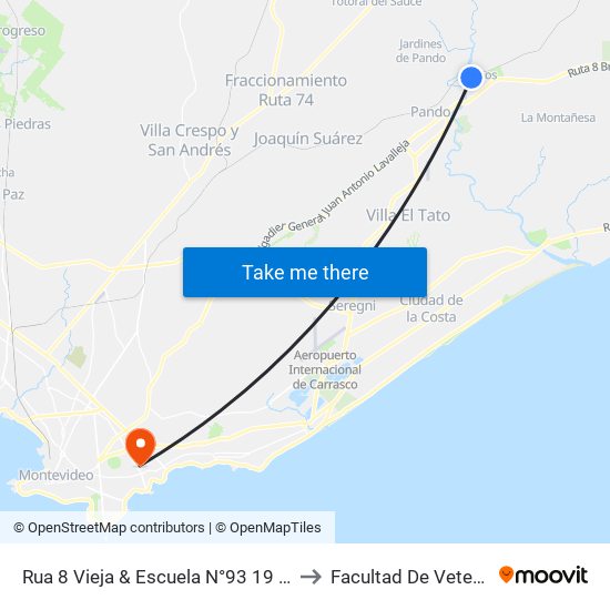 Rua 8 Vieja & Escuela N°93 19 De Junio to Facultad De Veterinaria map