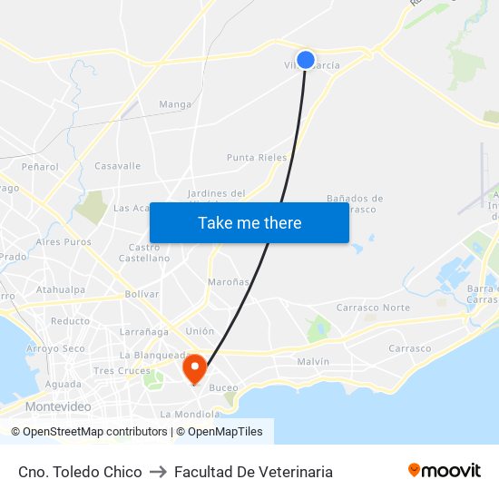 Cno. Toledo Chico to Facultad De Veterinaria map