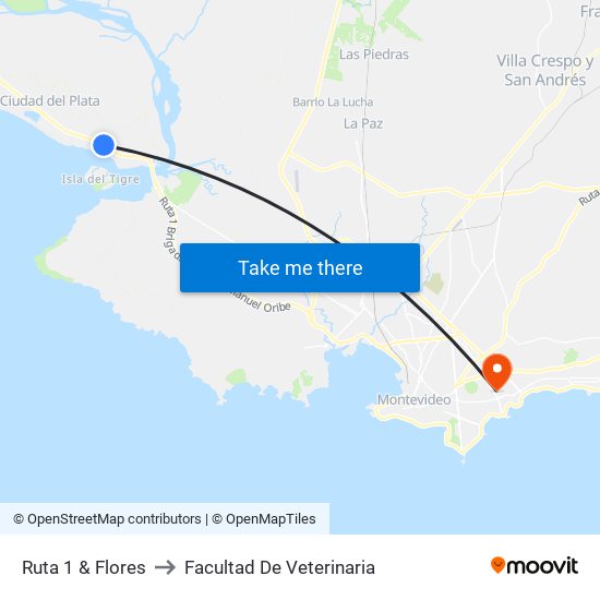 Ruta 1 & Flores to Facultad De Veterinaria map