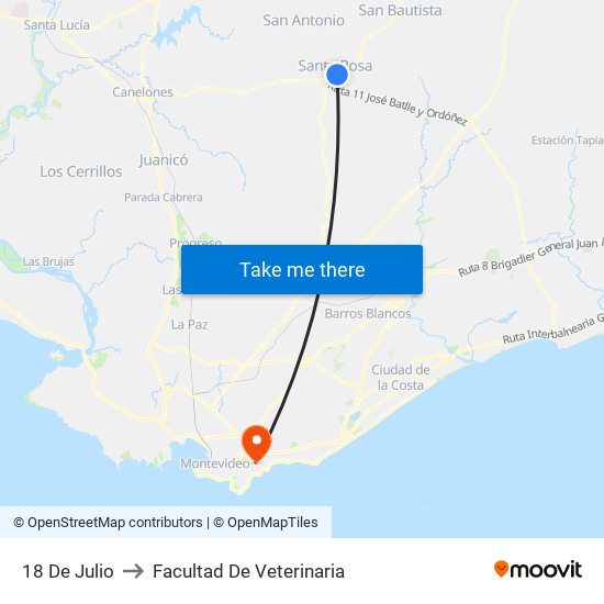 18 De Julio to Facultad De Veterinaria map