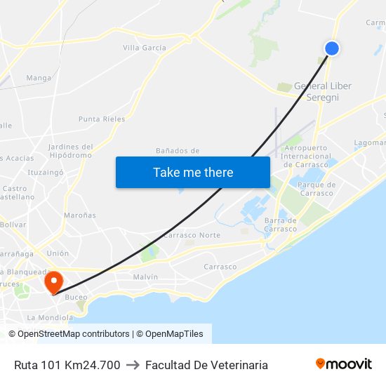 Ruta 101 Km24.700 to Facultad De Veterinaria map