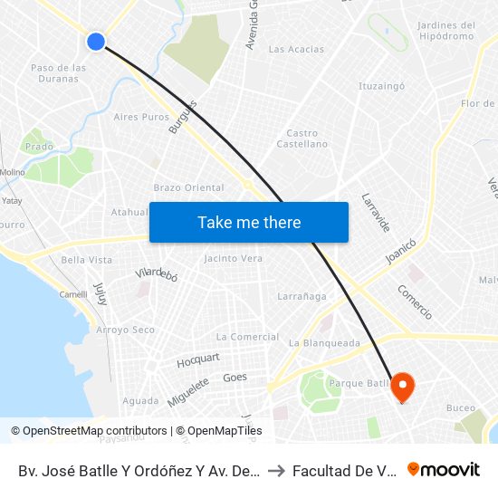 Bv. José Batlle Y Ordóñez Y Av. De Las Instrucciones to Facultad De Veterinaria map