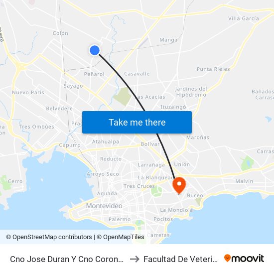 Cno Jose Duran Y Cno Coronel Raiz to Facultad De Veterinaria map